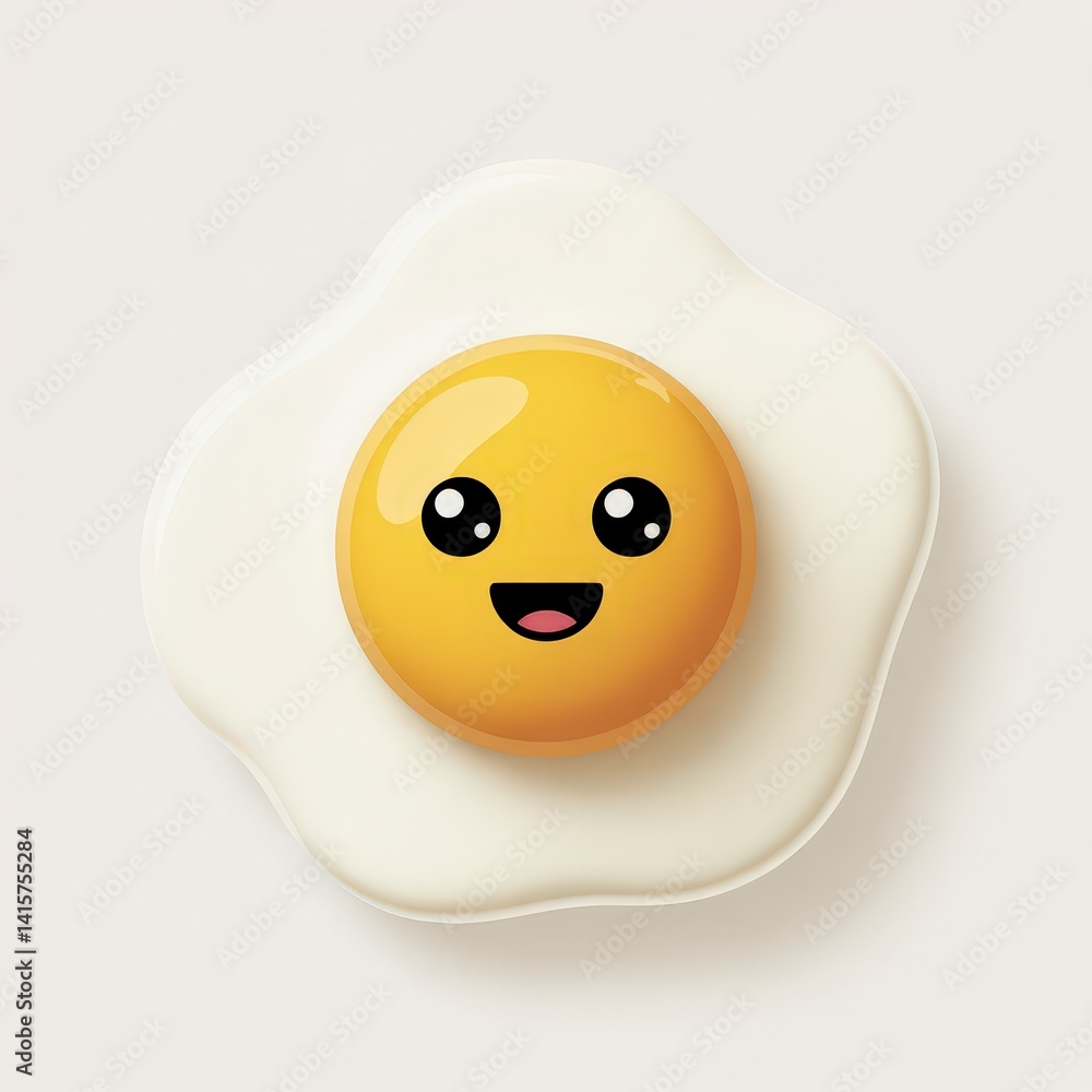 Cute smiley face on a cartoon fried egg against a neutral background. Cute smiley face on a cartoon fried egg against a neutral background.