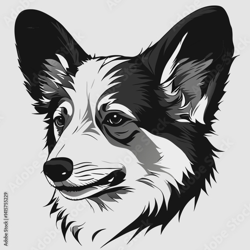 welsh corgi face, vector image of a dog