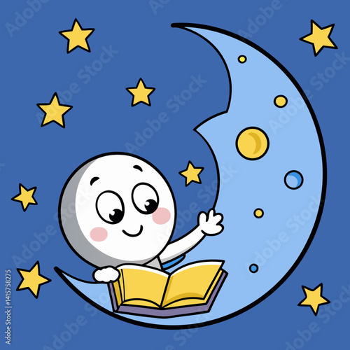 Sleepy Cartoon Moon Telling Bedtime Stories to Dreamy Stars