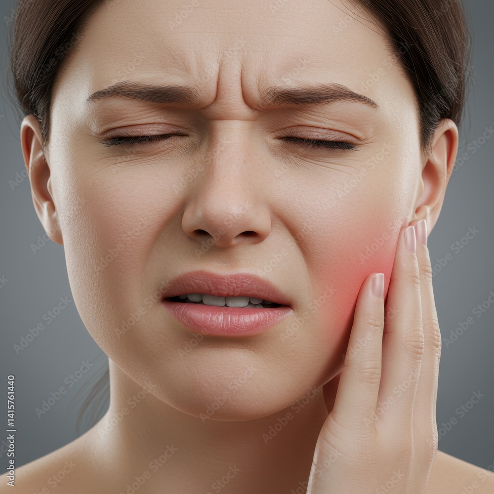 Realistic close-up portrait of woman with dental pain and inflamed cheek isolated on white background Realistic close-up portrait of woman with dental pain and inflamed cheek isolated on white background