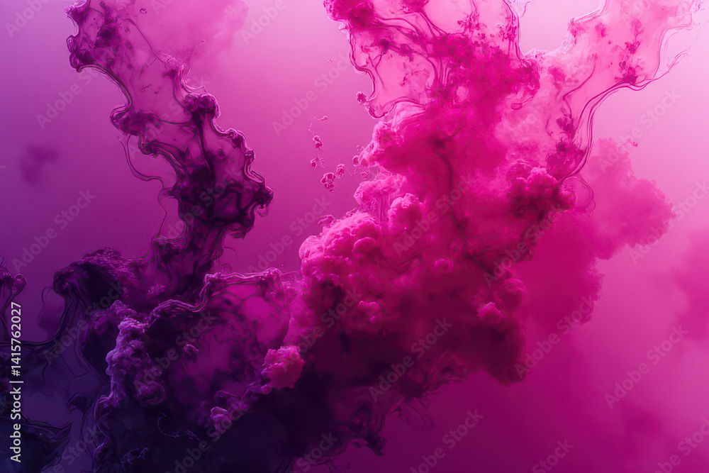 Obraz premium Mesmerizing Ink in Water: Abstract Photography of Swirling Magenta and Pink Colors