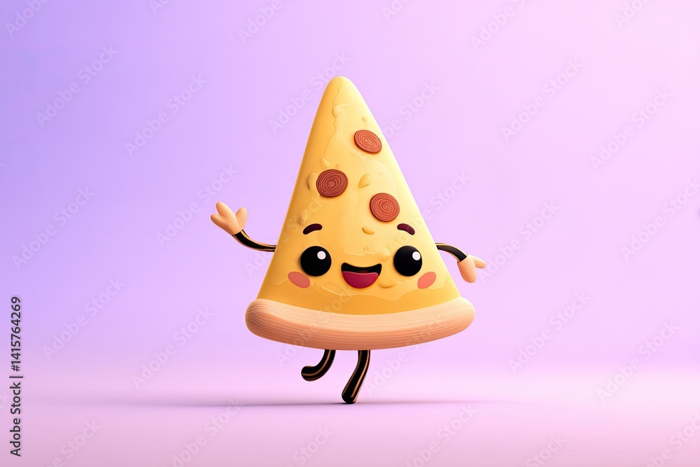 Cute cartoon pizza character waving hello