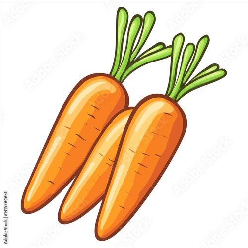 Glossy Carrots with Smooth Surface and Green Tops White Background
