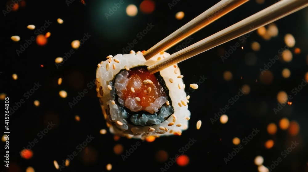 Flying Maki Sushi Roll with Chopsticks Flying Maki Sushi Roll with Chopsticks