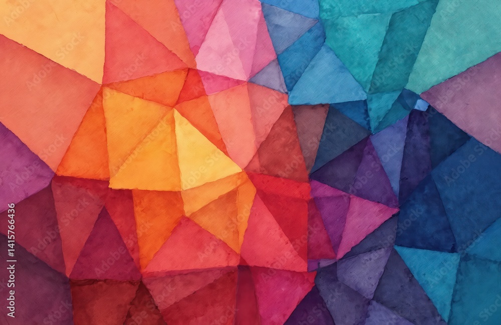 Fototapeta premium Beautiful abstract geometric texture. Colorful watercolor illustration with many polygons in warm and cold colors. Modern art digital art. Suitable wallpaper background for product.