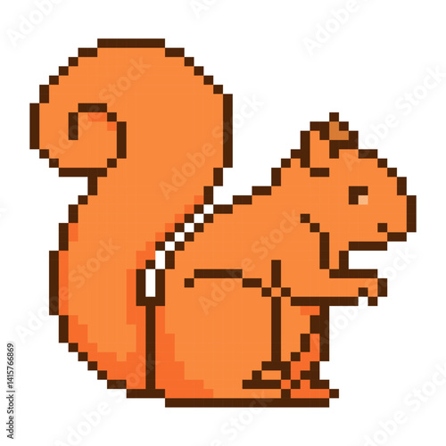 8 bit squirrel. Pixel art object. Old school vintage game graphic.