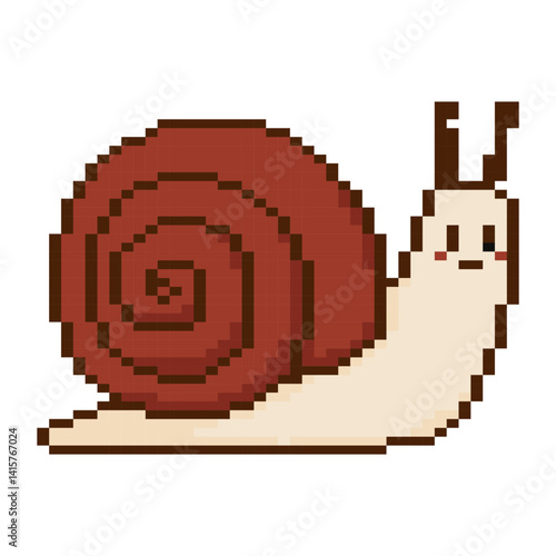 8 bit snail. Pixel art object. Old school vintage game graphic