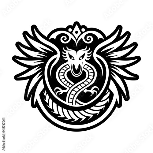 A glyph style icon of winged serpent tattoo