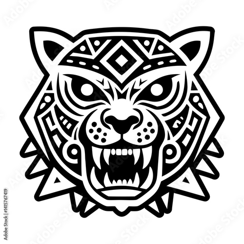 A glyph style icon of jaguar head tattoo