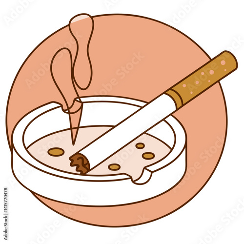 Smoking cigarette in pastel ashtray round illustration