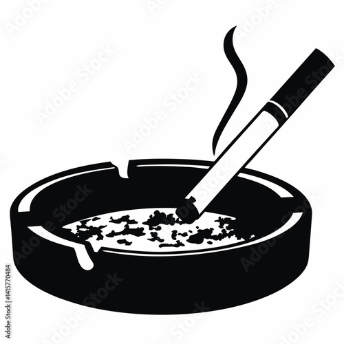 Smoking cigarette in black ashtray silhouette icon