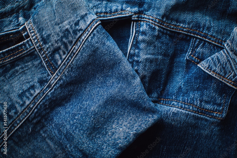 Close-up of blue denim jeans texture showing seams and pockets. Close-up of blue denim jeans texture showing seams and pockets.