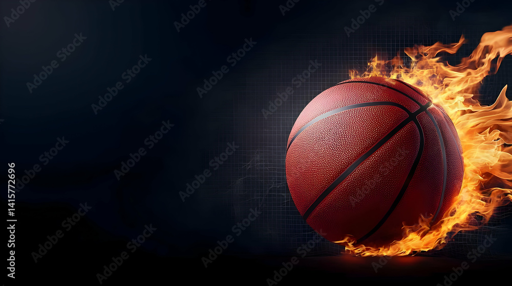 Fototapeta premium Burning Basketball In Fire On Dark Background