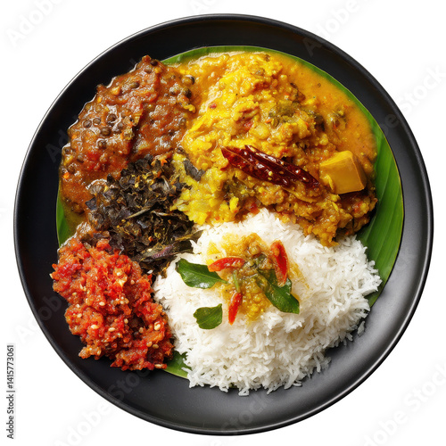 South Indian Vegetarian Thali on Banana Leaf Plate