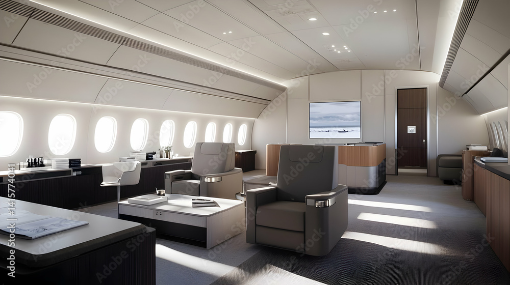 Fototapeta premium Modern Private Jet Interior Office Area