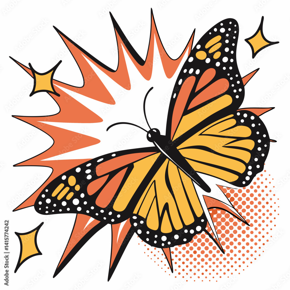 Fototapeta premium Monarch Butterfly – Comic Style Explosion Background