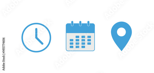  Date, Time & Location Icons Set – Calendar, Clock, Map Pin Vector Illustrations for Web & App UI Design copy