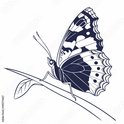 Red Admiral Butterfly – Side View Outline