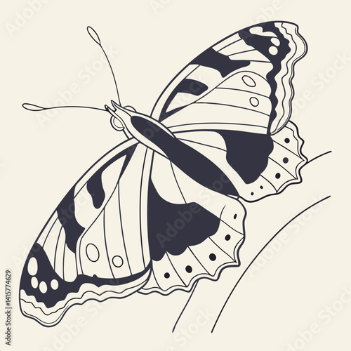 Red Admiral Butterfly – Side View Outline