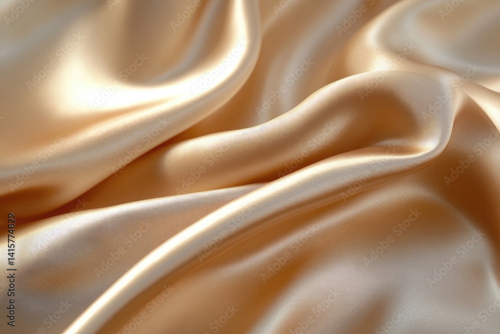 Fototapeta premium Luxurious champagne-colored satin fabric with soft, flowing folds and elegant texture.