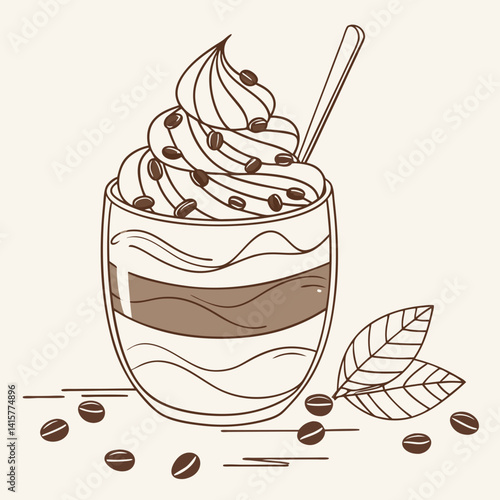 Whipped Dalgona Coffee in Clear Cup – Minimalist Flat Design