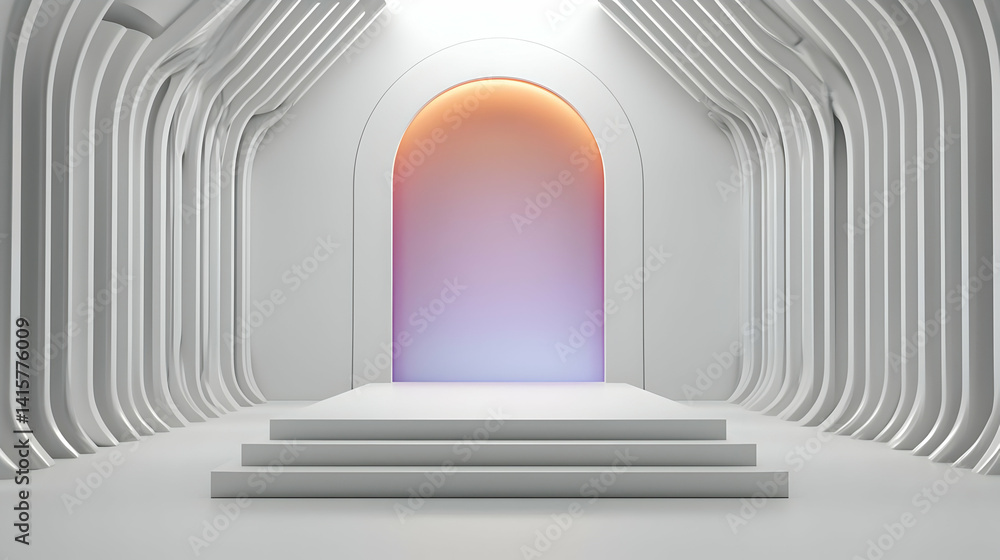 Fototapeta premium Empty White Archway Stage With Gradient Light