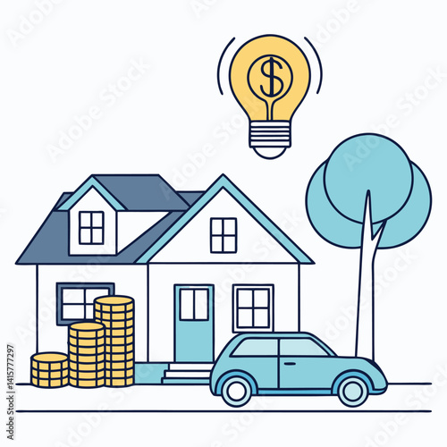 House, Money, Car, and Idea Bulb: Assets, Finance, and Investment Concept.