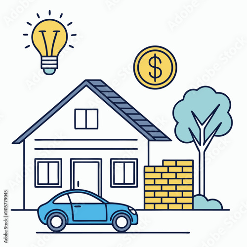 House, Money, Car, and Idea Bulb: Assets, Finance, and Investment Concept.