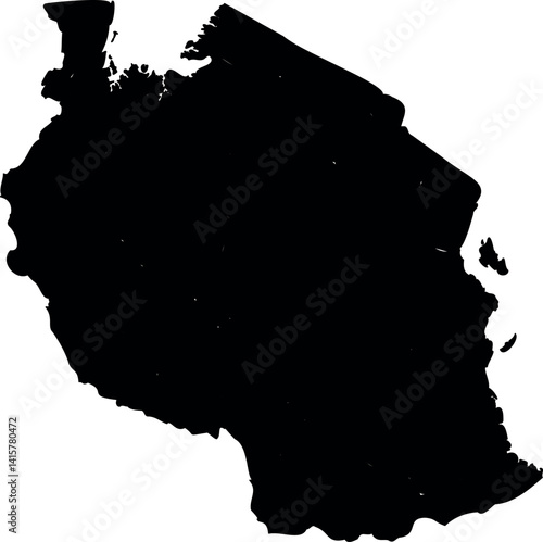 Tanzania Country Map, Black Silhouette Vector Illustration