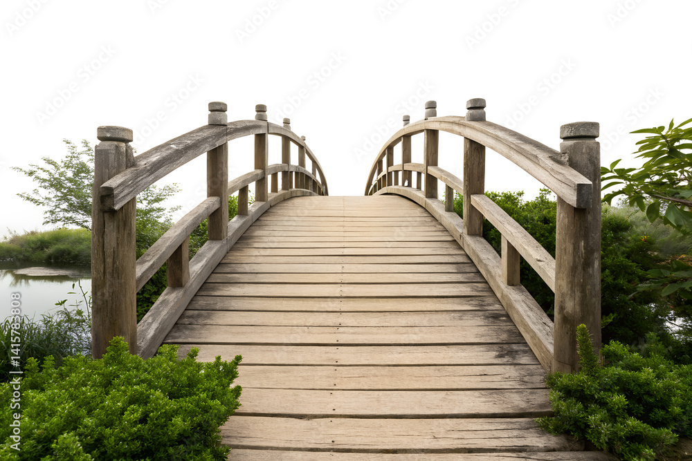 Obraz premium Wooden Bridge Over River Scene