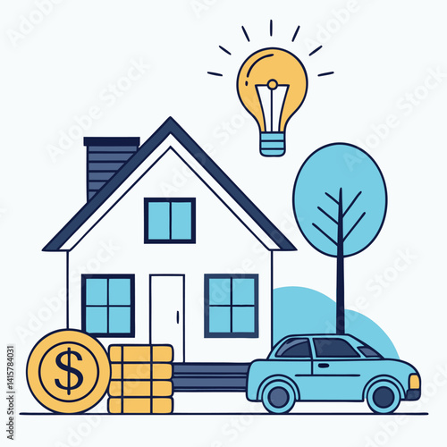 House, Money, Car, and Idea Bulb: Assets, Finance, and Investment Concept.