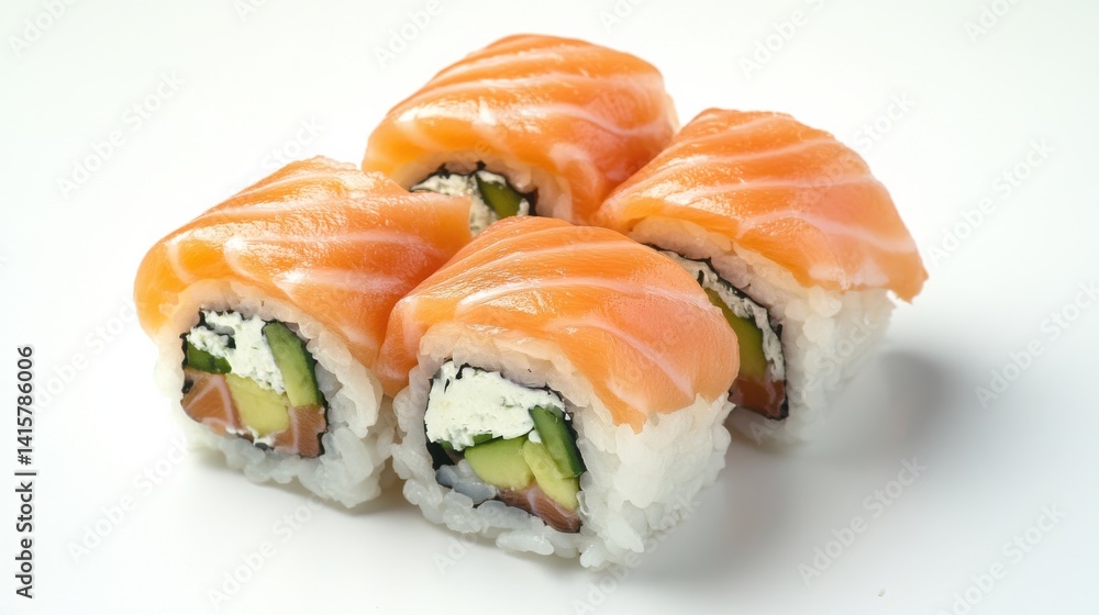 Salmon Sushi Rolls with Rice and Avocado Salmon Sushi Rolls with Rice and Avocado