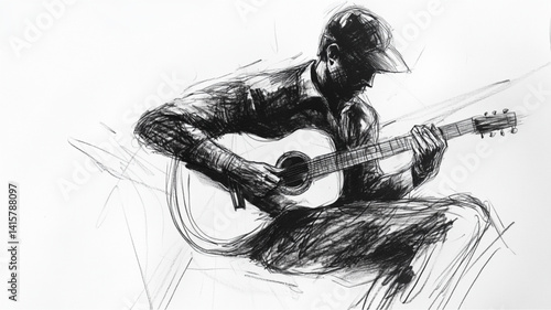 guitar player on a white background,.