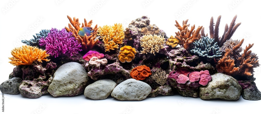 A tropical coral reef on rocks isolated on a white background , mirroring soft innovation A tropical coral reef on rocks isolated on a white background , mirroring soft innovation