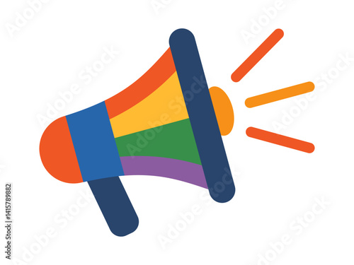 Vector megaphone or loudspeaker in lgbt rainbow colors. Pride month celebration against discrimination and human rights violation in flat design. Lgbtq gay pride concept.