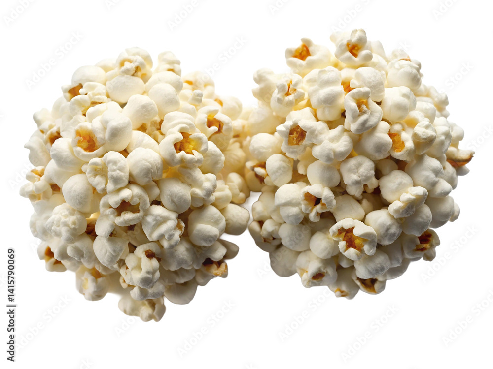 Two fluffy, buttery popcorn clusters, perfect for snacking during movie nights or gatherings. Two fluffy, buttery popcorn clusters, perfect for snacking during movie nights or gatherings.