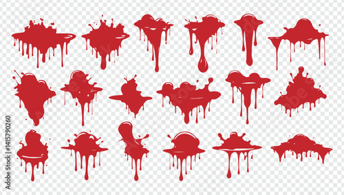 Realistic Drooping Blood PNG. Dripping Red Blood Effect for Horror Designs. High Quality Drooping Blood on Transparent Background
