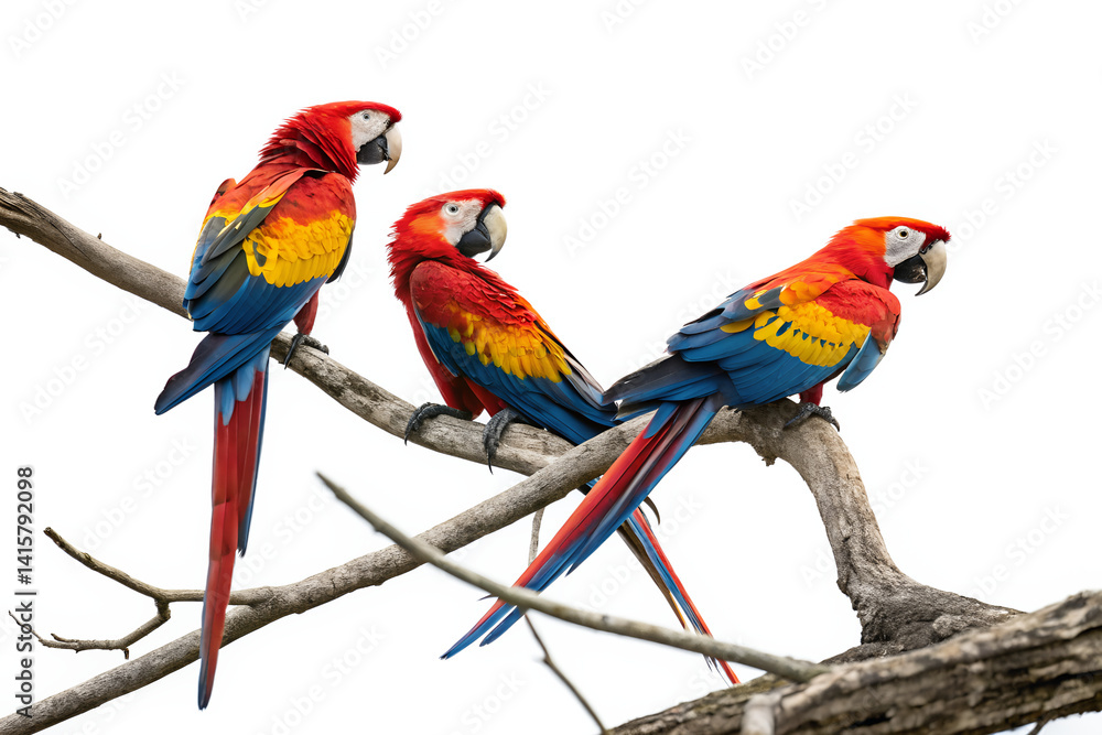 Colorful Macaws on Tree Branch Colorful Macaws on Tree Branch