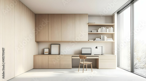 Wallpaper Mural Modern Minimalist Home Office With Wooden Accents Torontodigital.ca