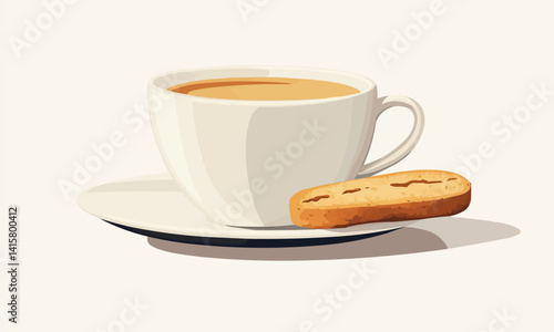 Espresso cup with a small biscotti on the side, Vector flat minimalistic isolated illustration