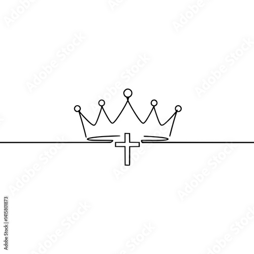 Contour icon of Christianity - crown symbolizing heavenly reward after overcoming earthly temptation represented by the cross  