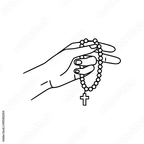 Hand holding rosary beads symbolizing Christianity  