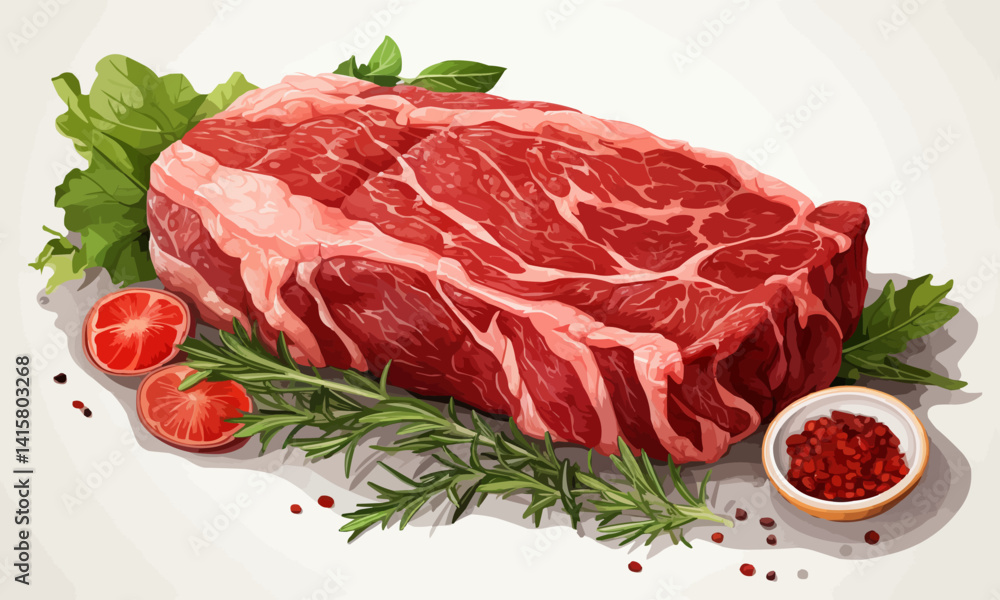 Fototapeta premium Fresh raw meat, top view isolated, vector style, transparent background