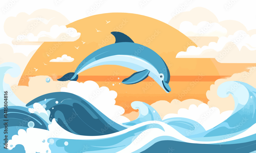 Fototapeta premium Dolphin leaping from ocean waves on a sunny day