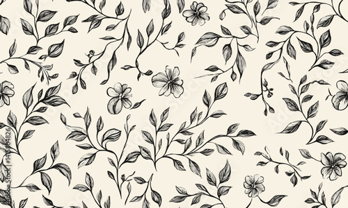 Hand-drawn black floral outlines on a light background create an elegant, artistic pattern suitable for various creative projects