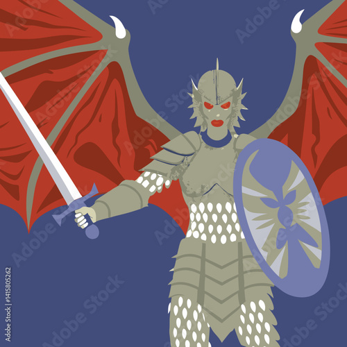 Warrior Dragon Girl in ancient armor, scales visible, striking a battle-ready pose