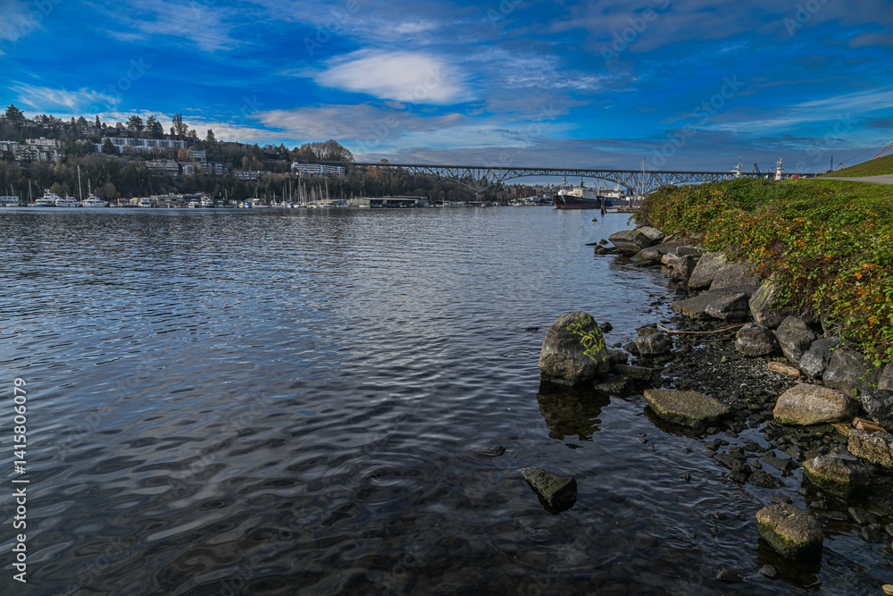View from the Gas Works Park in Seattle to the Lake Union, WA