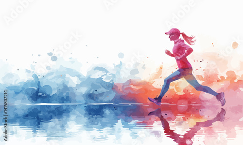 Fitness Concept Illustration. Beautiful Watercolour with Running Exercise Theme
