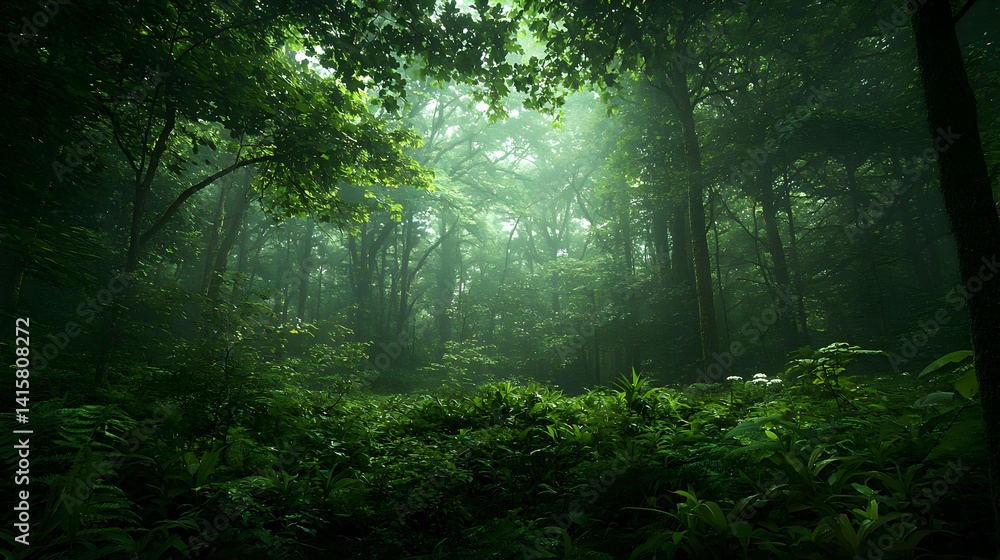 Obraz premium Glowing Path Through Pixelated Green Forest