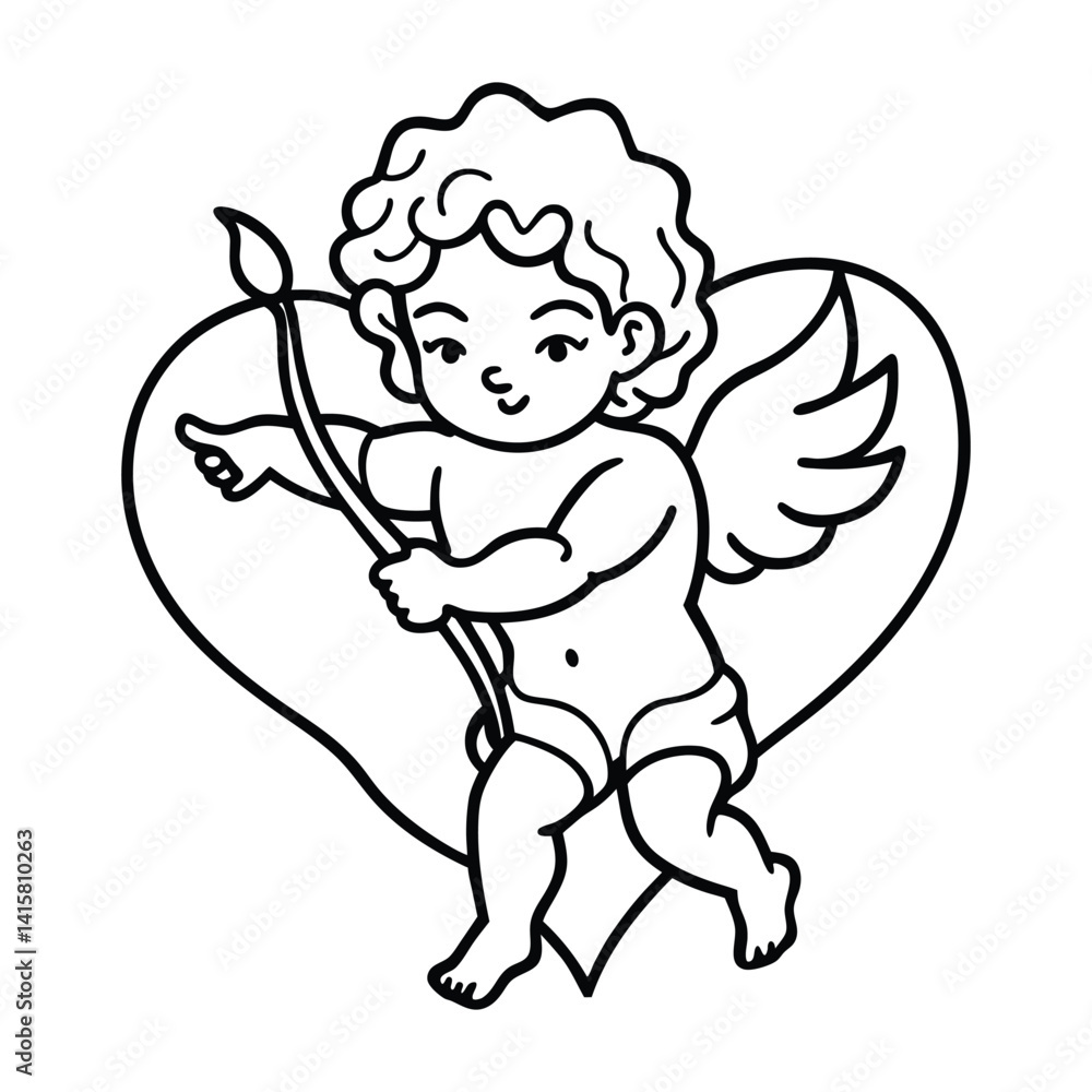 Adorable Cupid Angel Illustration Holding a Heart Arrow with Wings Adorable Cupid Angel Illustration Holding a Heart Arrow with Wings